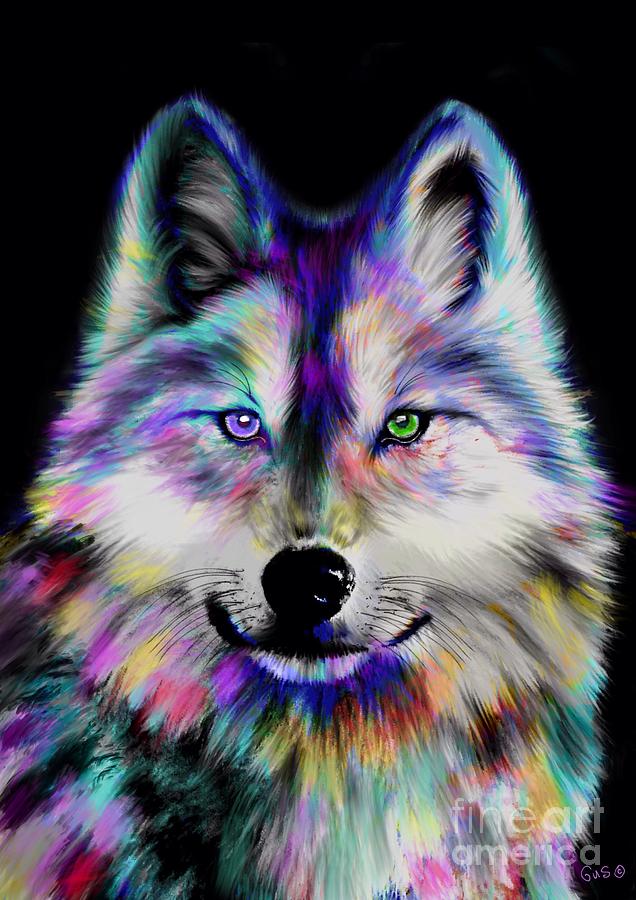 636x900 Rainbow Wolf Painting By Nick Gustafson - Colorful Wolf Painting