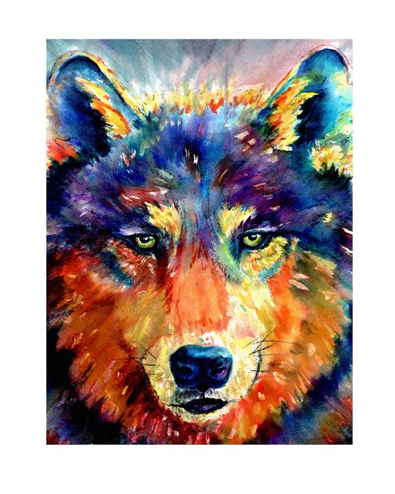570x713 The Fierce Colorful Wolf Watercolor Painting - Colorful Wolf Painting