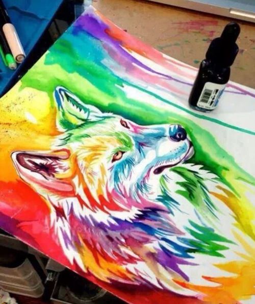 500x595 Colorful Wolf Paintings - Colorful Wolf Painting