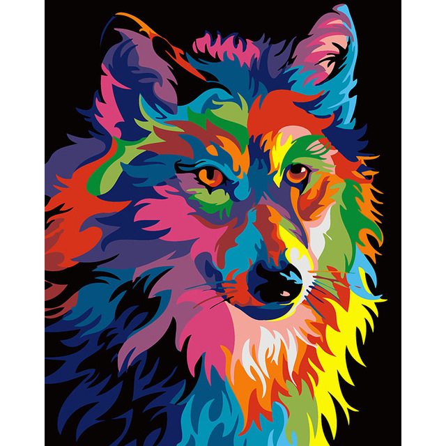 640x640 Abstract Colorful Wolf Diy Painting By Numbers Home Decor Modern - Colorful Wolf Painting