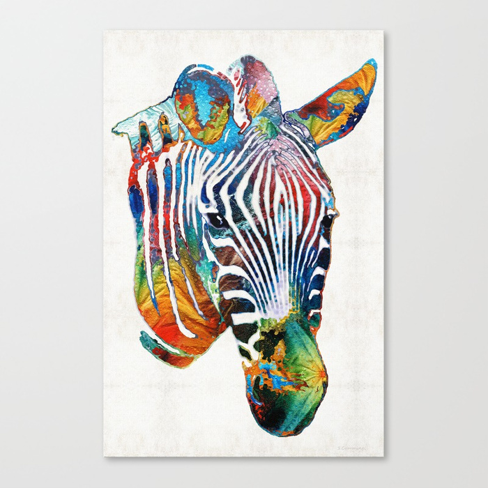 700x700 Colorful Zebra Face By Sharon Cummings Canvas Print By - Colorful Zebra Painting