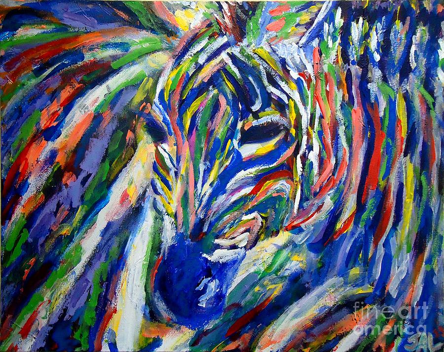 900x713 Colorful Zebra Painting By Jennifer Lombardo - Colorful Zebra Painting