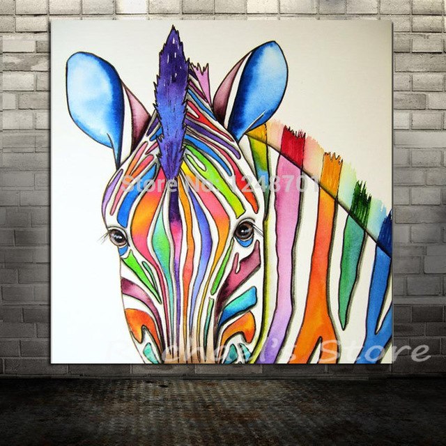 640x640 Hand Painted Modern Colorful Zebra Oil Painting On Canvas Animal - Colorful Zebra Painting