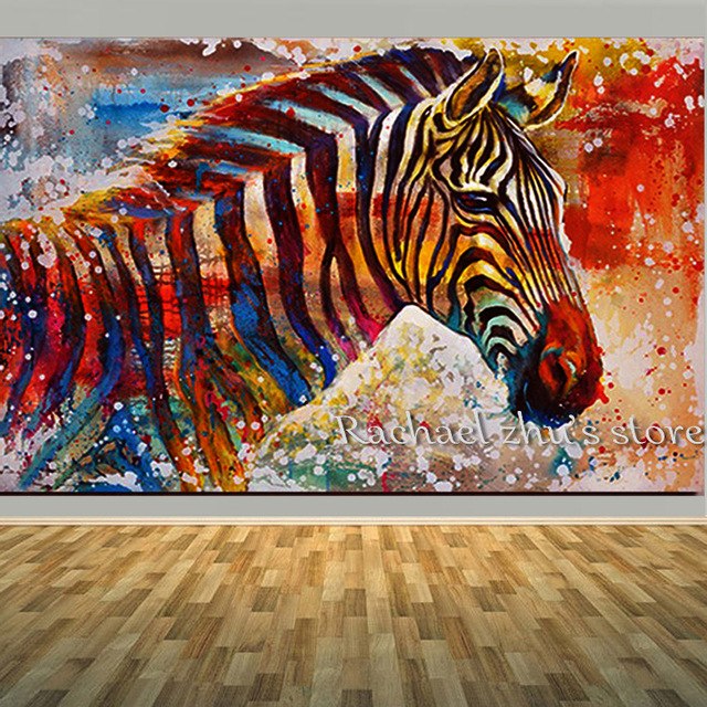 640x640 Large Handpainted Modern Abstract Colorful Zebra Oil Painting - Colorful Zebra Painting