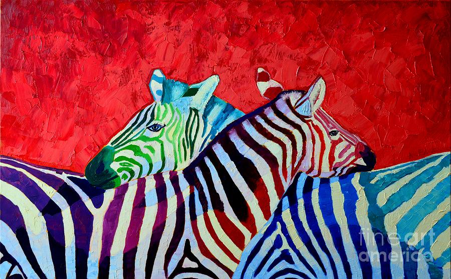 900x558 Zebras In Love Painting By Ana Maria Edulescu - Colorful Zebra Painting