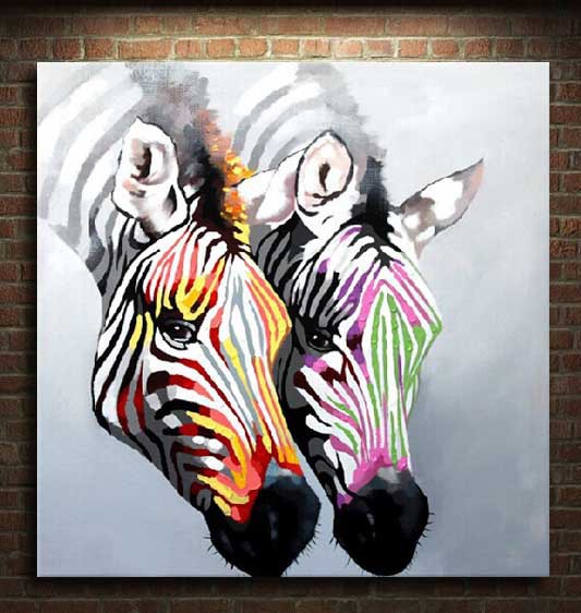533x562 Hand Painted Large Modern Abstract Cartoon Animal Colorful Zebra - Colorful Zebra Painting