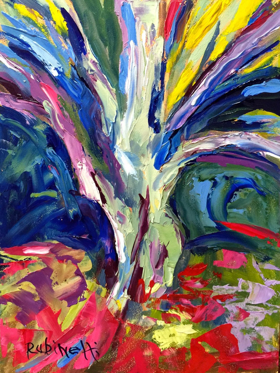 1124x1500 Tree Trunk, Colorist, Abstract, Black Frame 6'' X 8 Original Oil - Colorist Painting