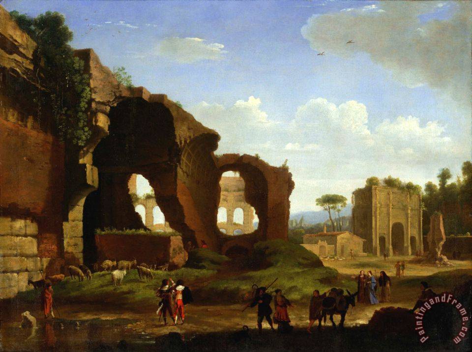 960x716 Herman Van Swanevelt A Roman View The Ruins The Temple - Colosseum Painting