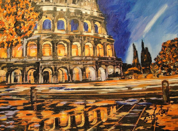 570x419 Items Similar To Colosseum Painting, Rome, Roman Art, Original - Colosseum Painting