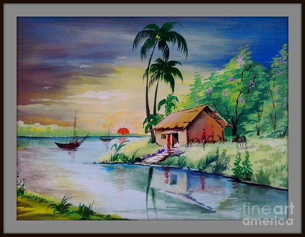 600x466 Sunset Time Poster Colour Painting Poster By Sanjay Wagh - Colour Painting Images