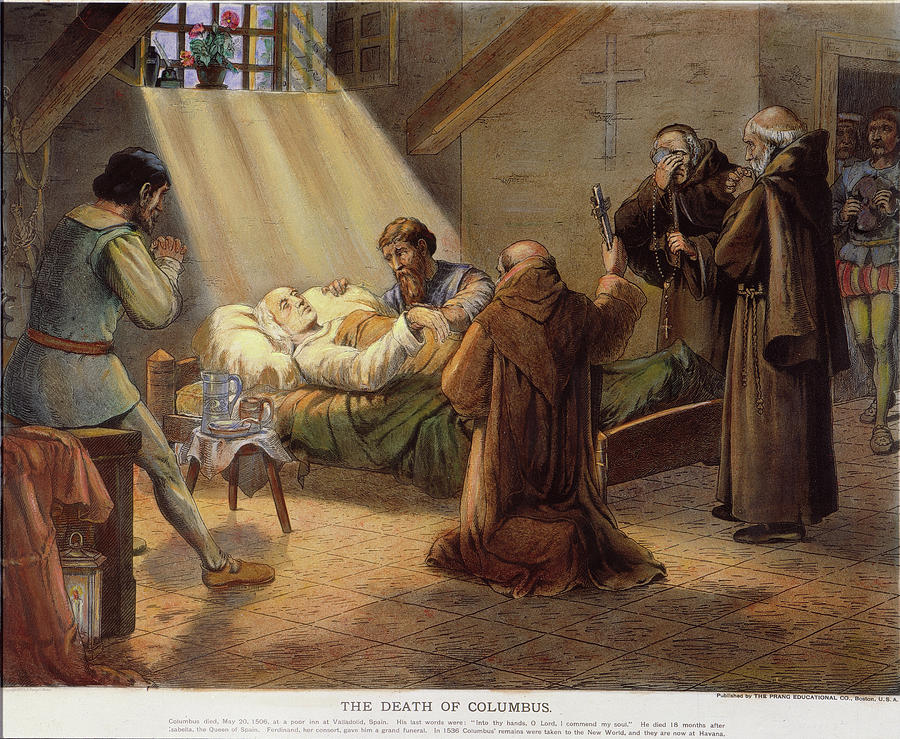 900x739 Columbus Deathbed, 1506 Painting By Granger - Columbus Painting