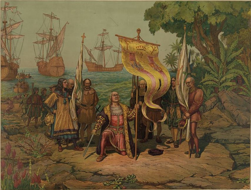 854x647 1893 Painting Of Christopher Columbus Landing In New World (Prang - Columbus Painting