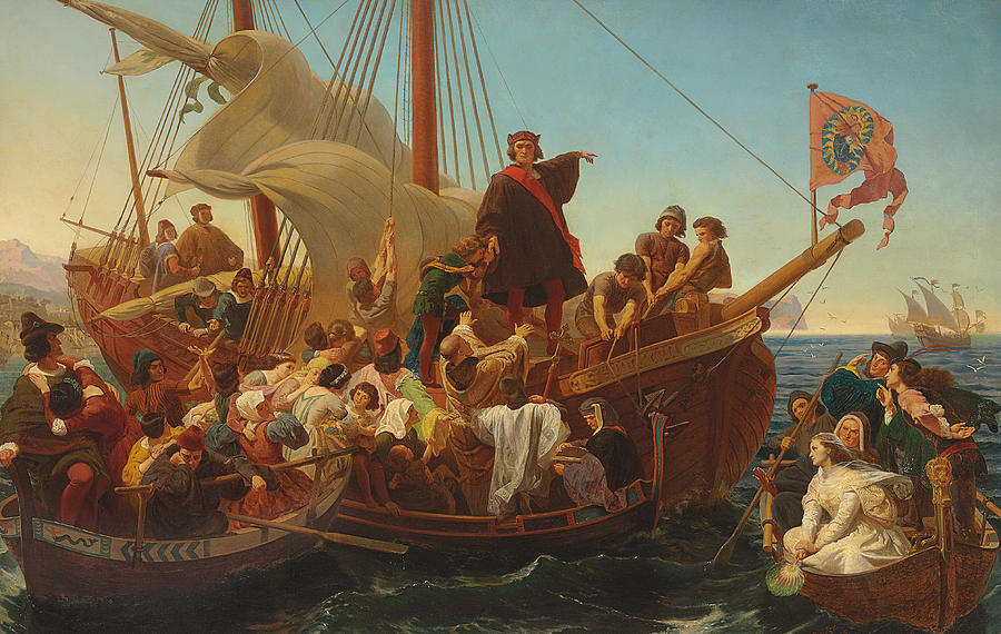 900x570 The Departure Of Columbus From Palos Painting By Emanuel Gottlieb - Columbus Painting
