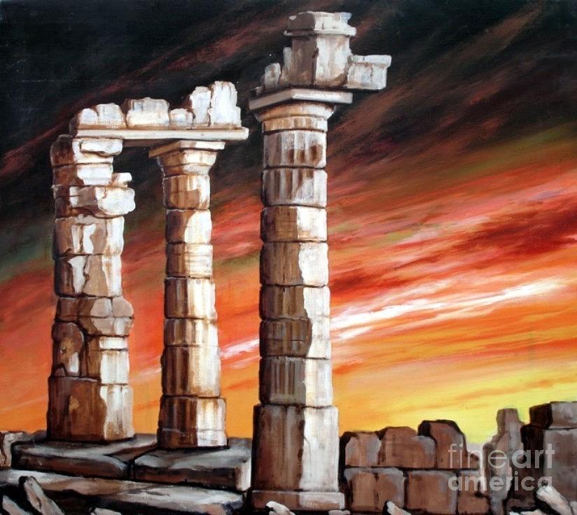 824x736 Evening Sky And Old Pillar Painting By Marimuthu Chinnathambi - Column Painting