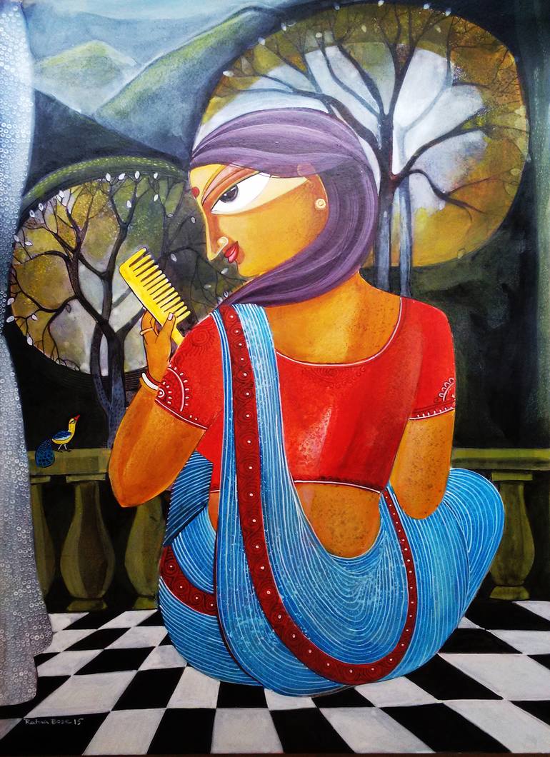 770x1060 Saatchi Art Woman With Comb Painting By Ratna Bose - Comb Painting