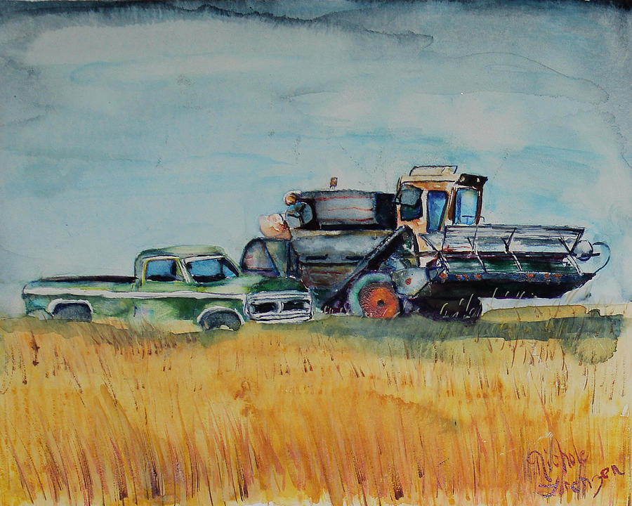 900x720 Harvest Season Painting By Nichole Lorenzen - Combine Painting