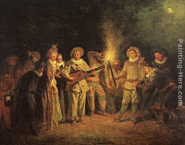 720x566 Jean Antoine Watteau The Italian Comedy Painting Anysize 50% Off - Comedy Painting