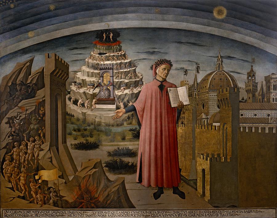 900x710 Michelinos Fresco Dante Holding The Divine Comedy Painting By - Comedy Painting