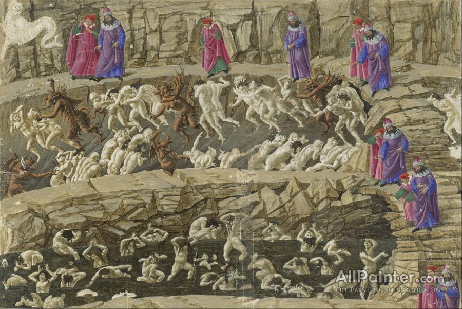 900x601 Sandro Botticelli Drawings For Dante's Divine Comedy Oil Painting - Comedy Painting