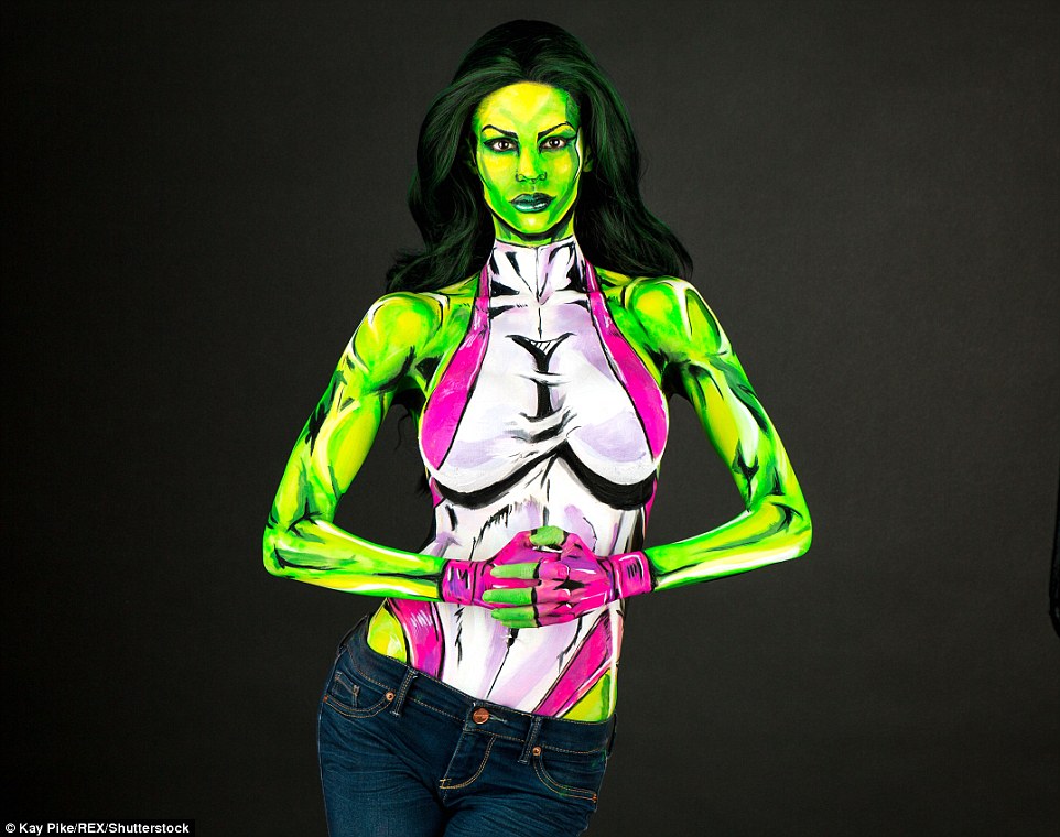 962x760 Kay Pike Transforms Herself Into Comic Book Heroes Using Just Body - Comic Book Painting