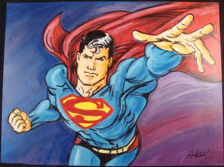 750x560 Superman Comic Book Duerrstein Painting Original - Comic Book Painting