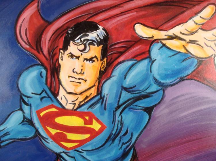 750x562 Superman Comic Book Duerrstein Painting Original - Comic Style Painting