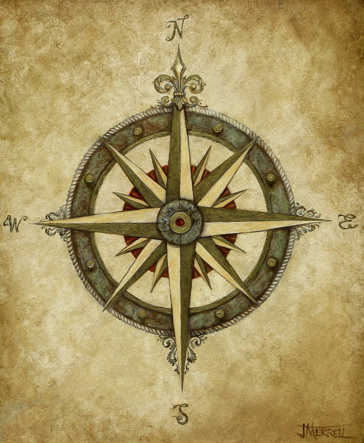 740x900 Compass Rose Painting By Judy Merrell - Compass Painting