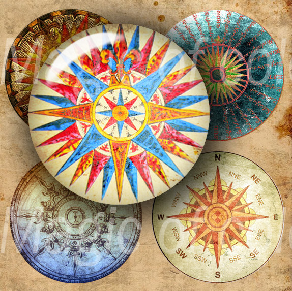 574x573 Digital Collage Sheets For Crafters Compass Rose Magic Of Color - Compass Rose Painting