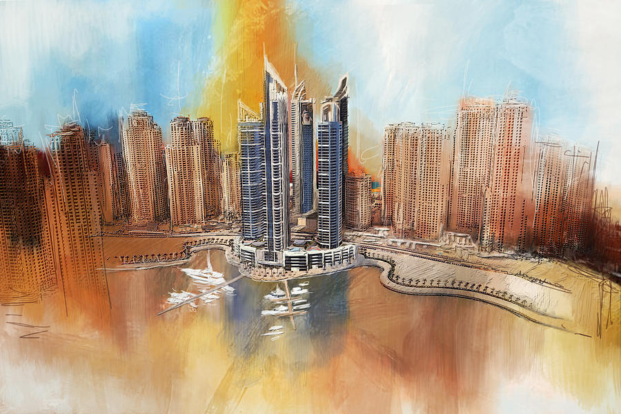 900x600 Dubai Marina Complex Painting By Corporate Art Task Force - Complex Painting