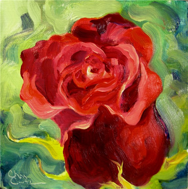 600x605 Valentine's Day Rose, Daily Paintworks Challenge Chris Carter Artist - Complimentary Painting