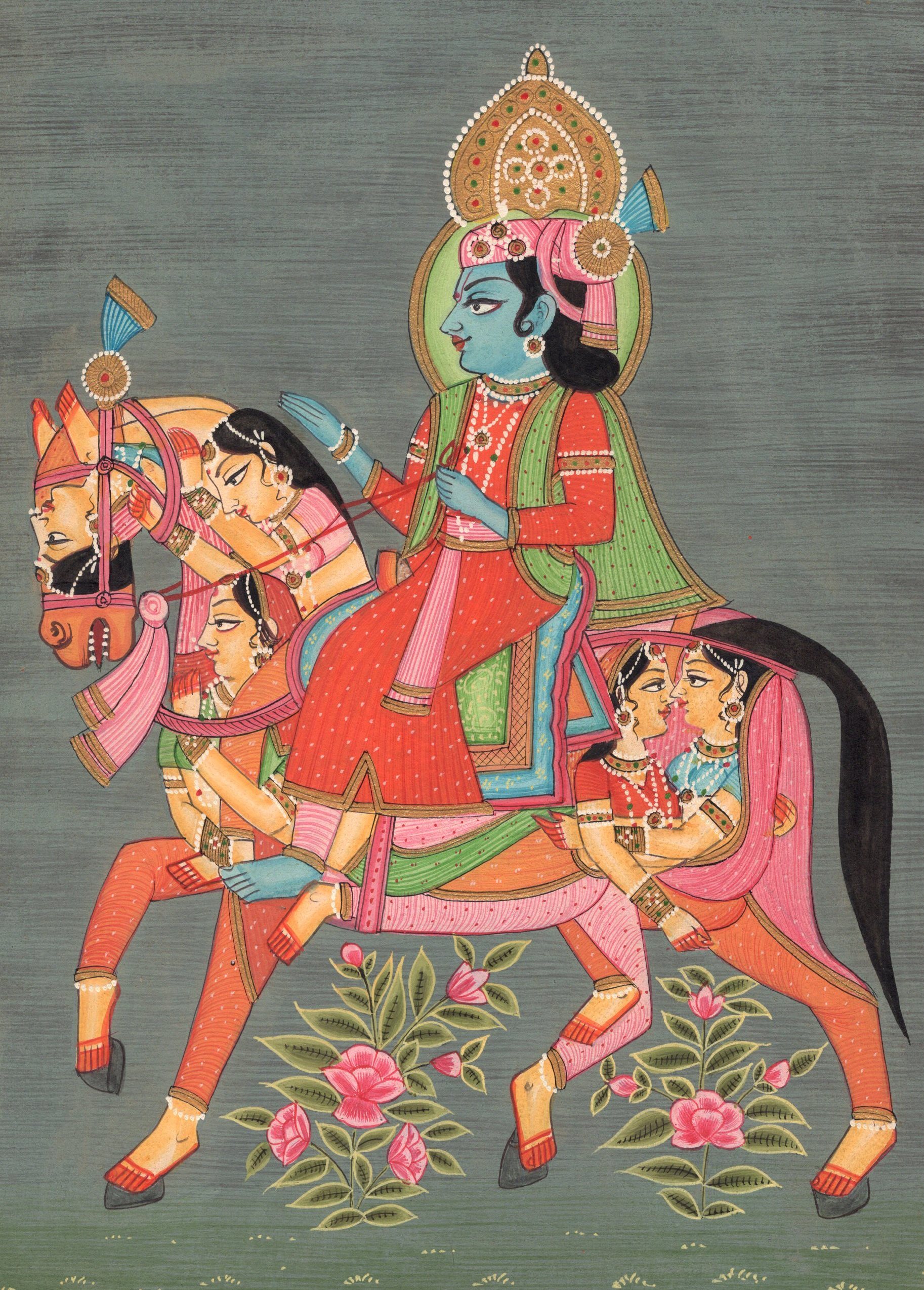 1826x2548 Krishna Art Handmade Indian Composite Animal Hindu Religion Theme - Composite Painting