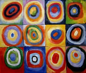 300x257 Kandinsky Squares W Concentric Circles Repro, Hand Painted Oil - Concentric Circles Painting