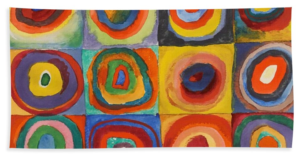 967x500 Squares With Concentric Circles Beach Towel For Sale By Wassily - Concentric Circles Painting