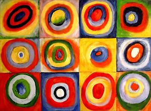 300x221 Stretched Oil Painting, Kandinsky Squares With Concentric Circles - Concentric Circles Painting