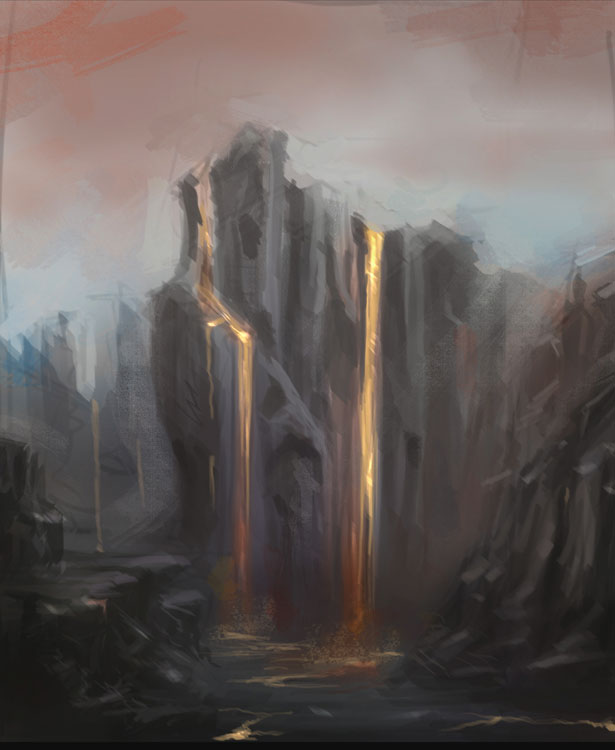 615x750 Environmental Concept Art Magma Cliff - Concept Painting