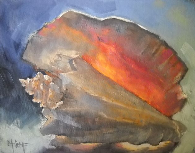 630x496 Contemporary Artists Of Florida Daily Painting, Shell Still Life - Conch Shell Painting