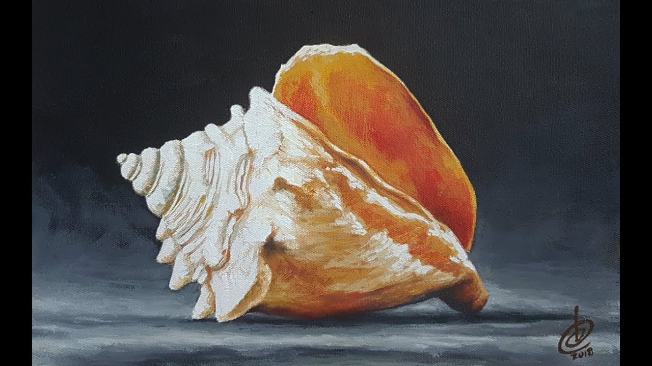 1280x720 How To Paint A Conch Shell Tutorial [Acrylic Painting On Canvas - Conch Shell Painting