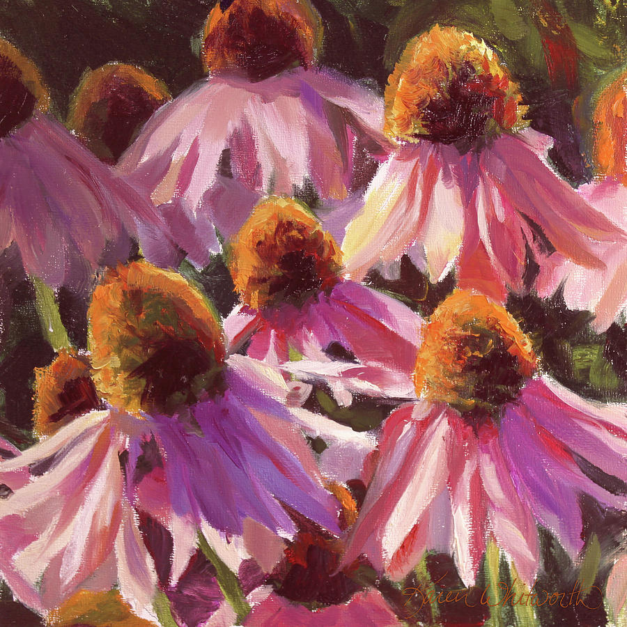 900x900 Healing Light Echinacea Cone Flowers Painting By Karen Whitworth - Coneflower Painting