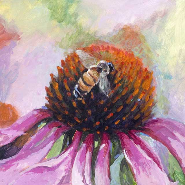640x640 John K. Harrell Finert Bee Bounty 6 X 6crylic Painting - Coneflower Painting