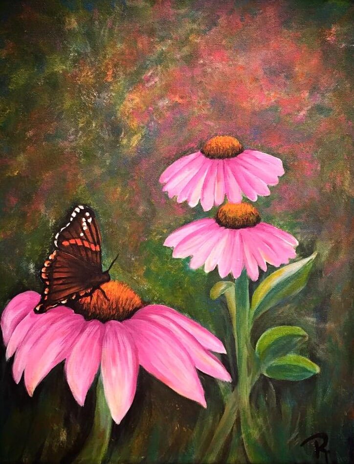 724x948 Cone Flowers And Followers - Coneflower Painting