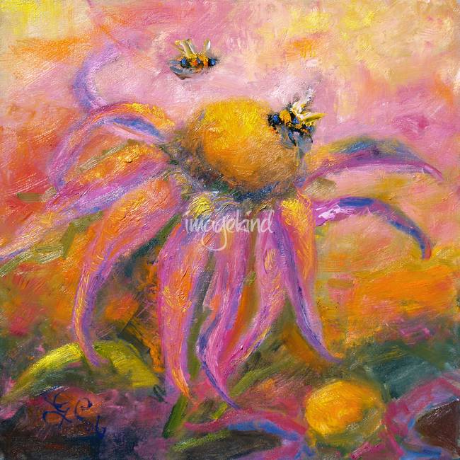 650x650 Coneflower Blossom Amp Bees Oil Painting By Ginette By Ginette Callaway - Coneflower Painting