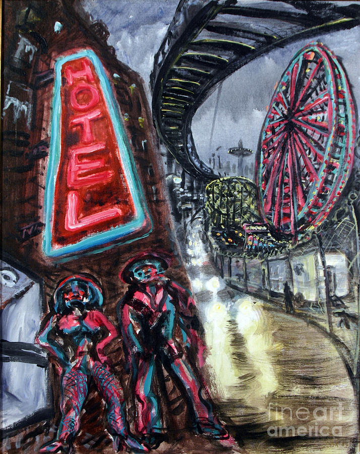 714x900 Pimp And Prostitute In Coney Island Painting By Arthur Robins - Coney Island Painting