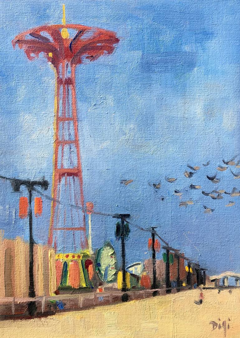 770x1082 Saatchi Art Parachute Landmark Coney Island Painting By Amy Digi - Coney Island Painting