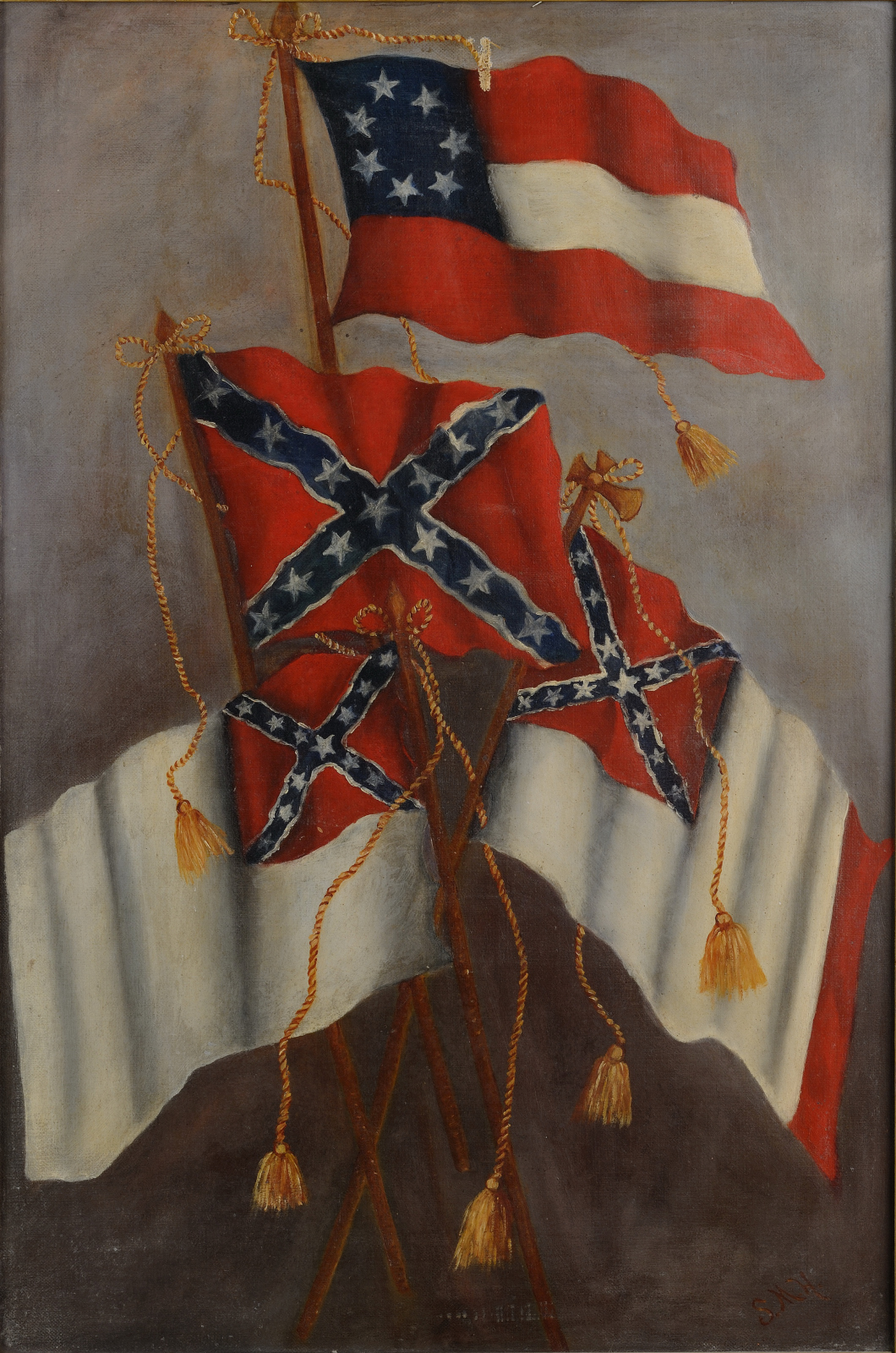 1060x1600 Lot 65 Confederate Flag Oil On Canvas - Confederate Flag Painting