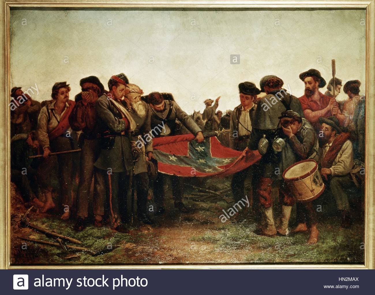 1300x1024 Richard Norris Brooke, Civil War. Confederate Soldiers Rolling Up - Confederate Flag Painting