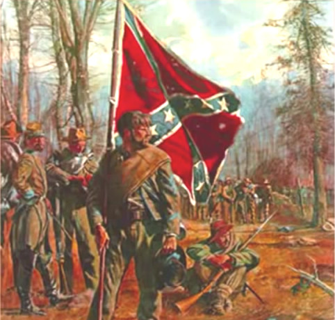 482x460 Southern Confederate Soldier Bearing Dixie Flag Gazes John De Nugent - Confederate Soldier Painting