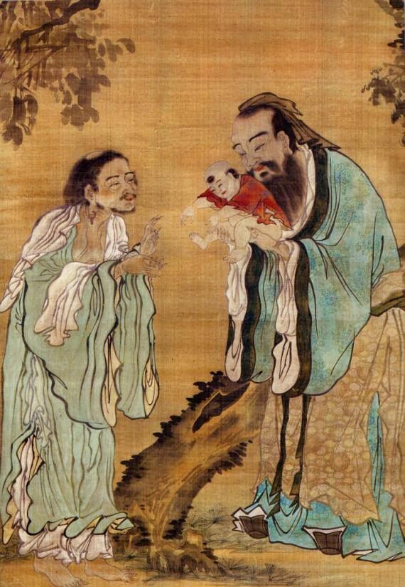 570x825 Confucius Presenting The Young Gautama Buddha To Laozi. Ming - Confucius Painting