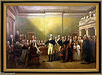 355x263 George Washington Resignation Congress Painting Framed - Congress Painting