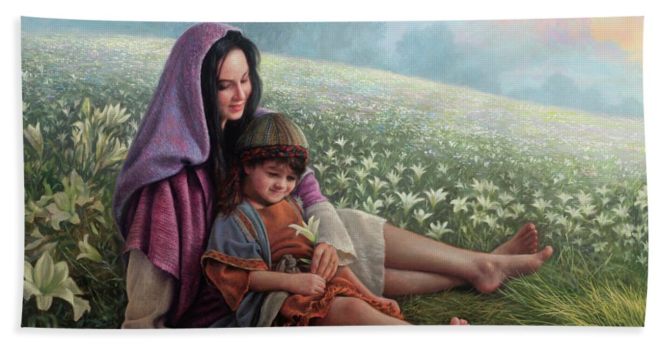 967x500 Consider The Lilies Beach Towel For Sale By Greg Olsen - Consider The Lilies Painting