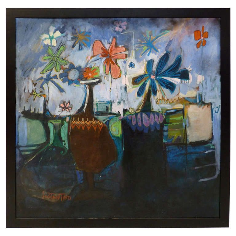 768x768 Large Mid Century Modern Still Life On Canvas By Ralph Costantino - Constantino Painting